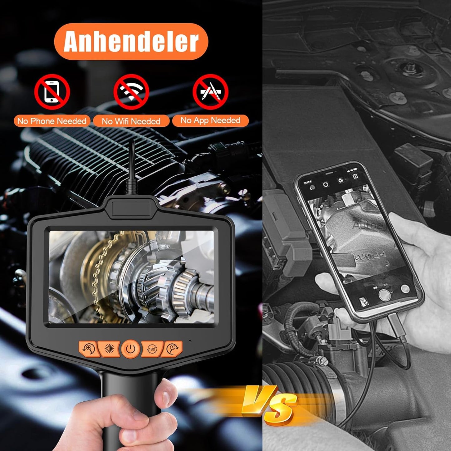 Endoscope Camera with Light, 4.3" IPS Screen Borescope, IP67 Waterproof, Snake Camera for Automotive, Pipe, Wall (6.6FT Single Lens)